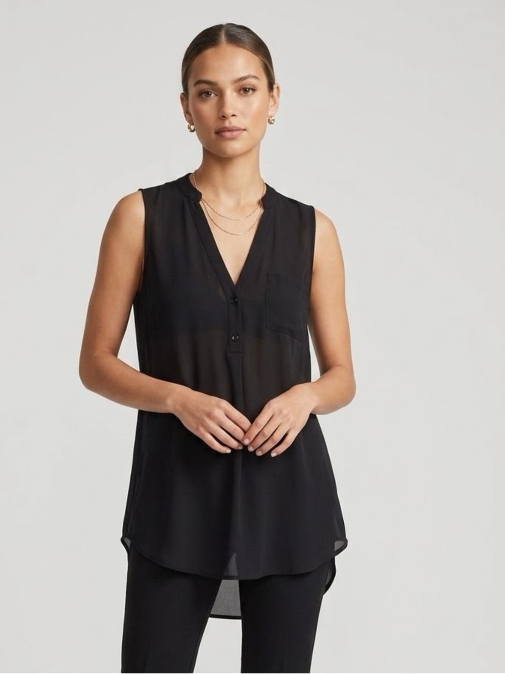 Lush Black Sleeveless V-Neck Blouse Business Casual M